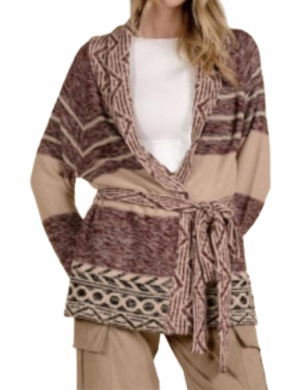 NEW ELAN aztec wrap in natural burgundy